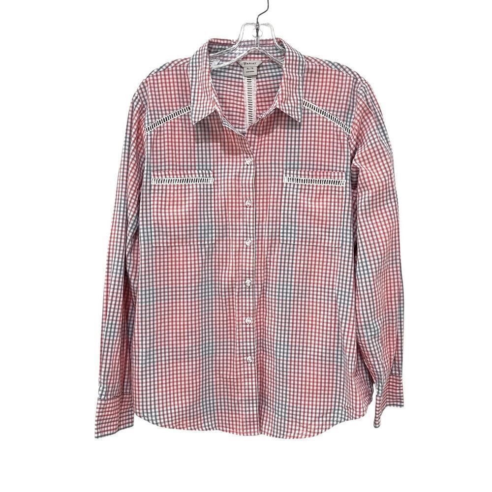 Ariat Women Canyon Shirt Western Button Up Long Sleeve Lace Inset Checker SZ XL